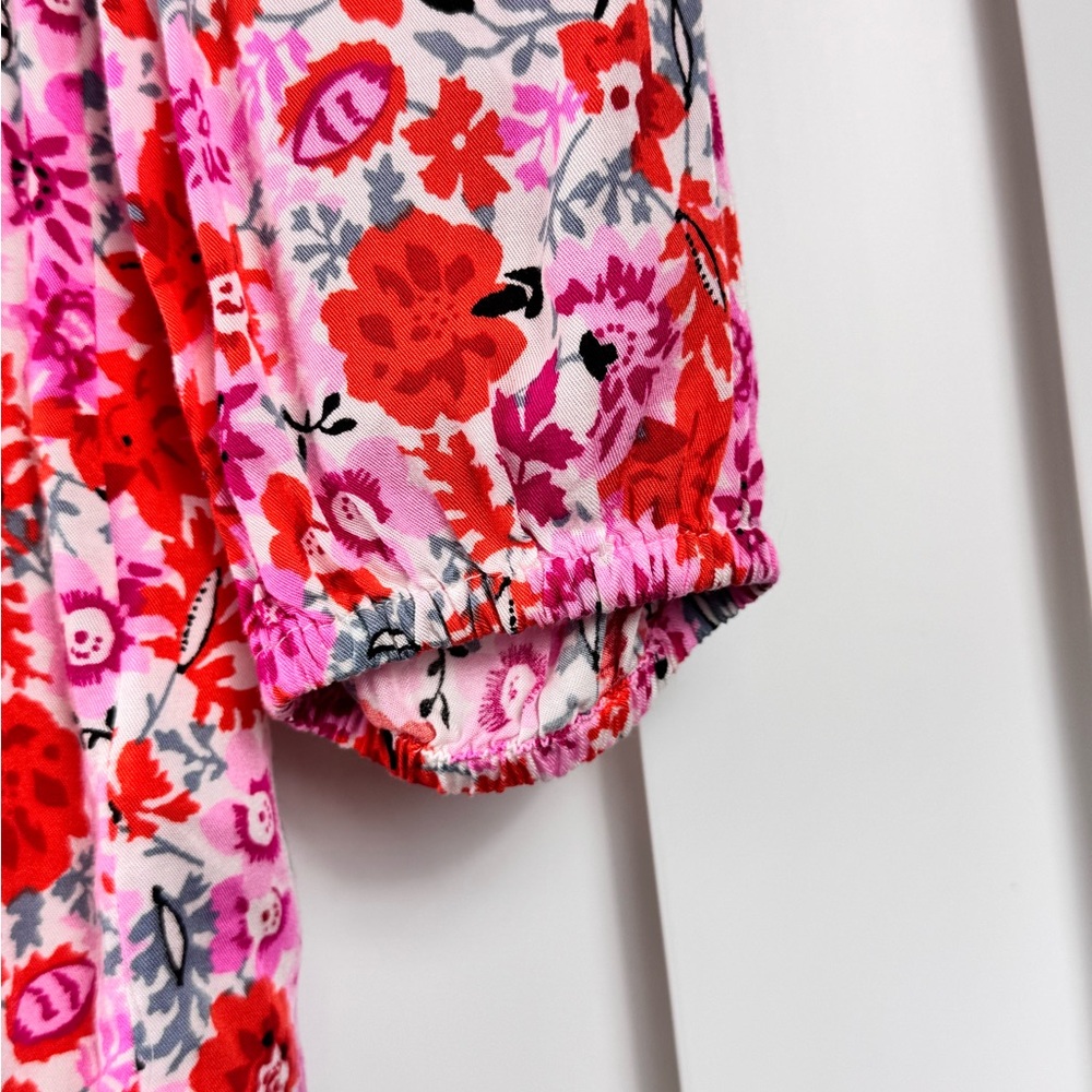 Lucky Brand Pink & Coral Floral Peplum Tie-Front Waist Blouse NWT - Picture 4 of 11
